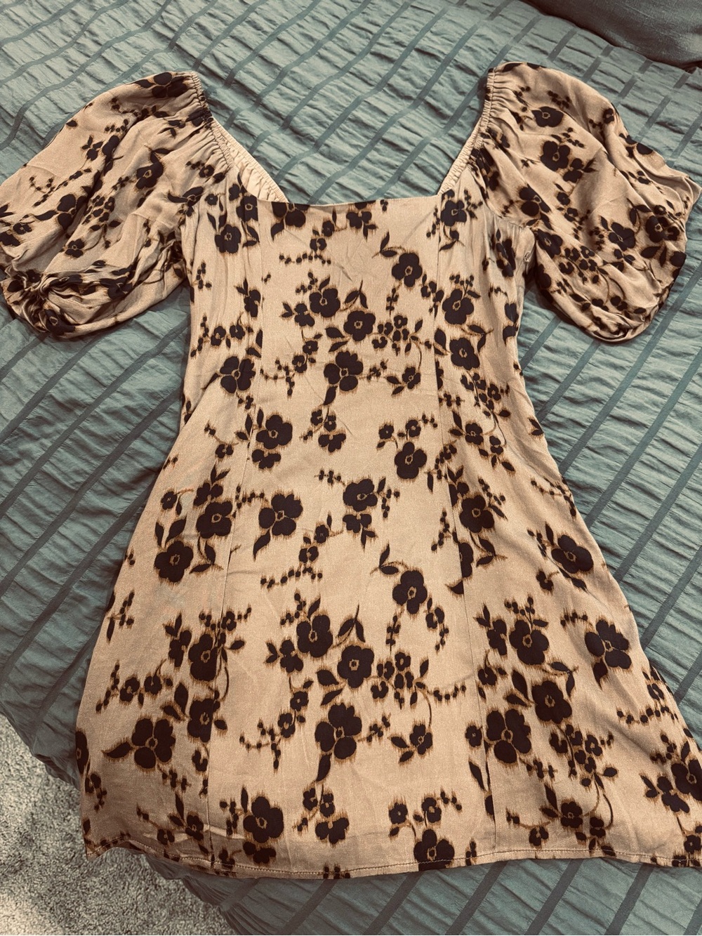saltwater LUXE Beige Mini Dress with Black Floral Motif